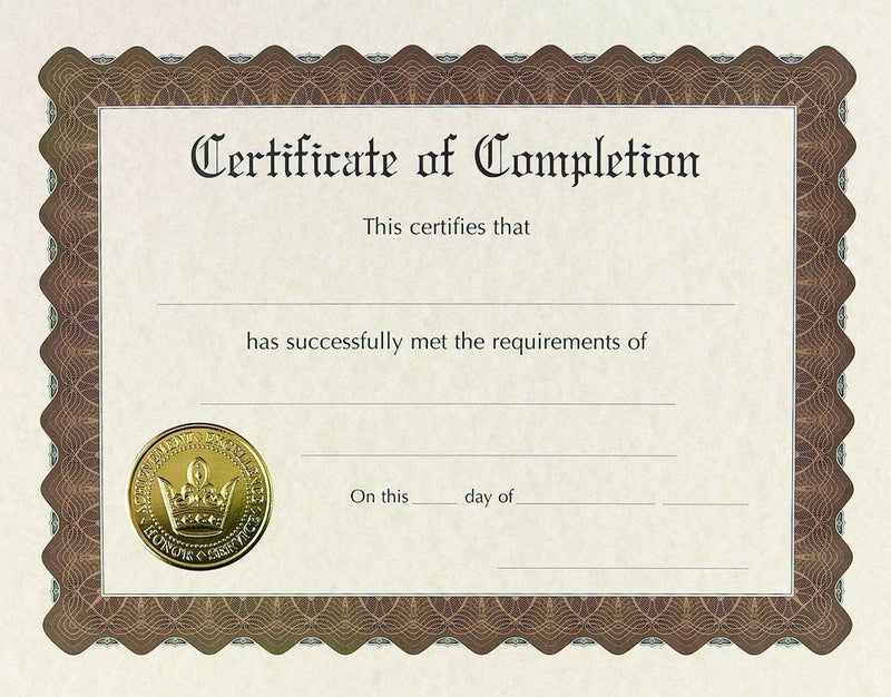 Great Papers! Ready-to-Use Certificates, Completion, 11 X 8.5, Ivory/Brown/Gold Colors with Brown Border, 6/Pack - Image 1